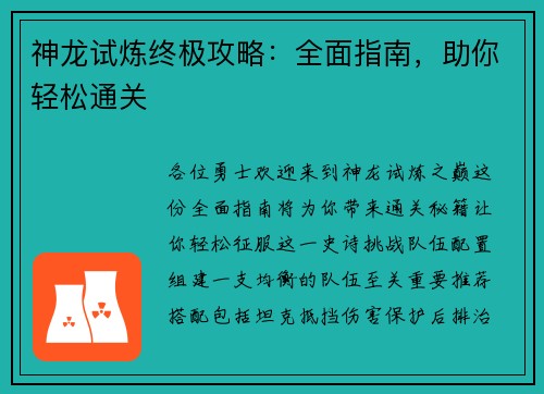 神龙试炼终极攻略：全面指南，助你轻松通关